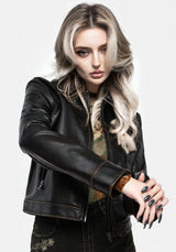 Ermania Crop Faux Leather Jacket