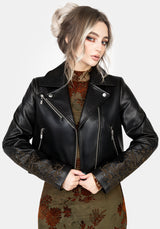 Vervain Embroidered Faux Leather Biker Jacket