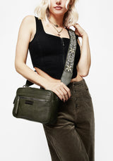 Portent Debossed Zip Front Crossbody Bag