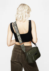 Portent Debossed Zip Front Crossbody Bag