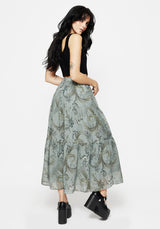 Sapphira Dragon Print Chiffon Tiered Maxi Skirt