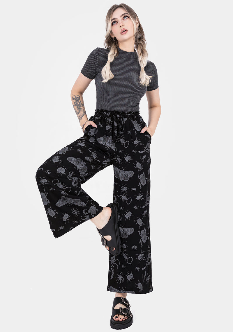 Parasite Bugs Wide Leg Paperbag Culotte Trousers - Black