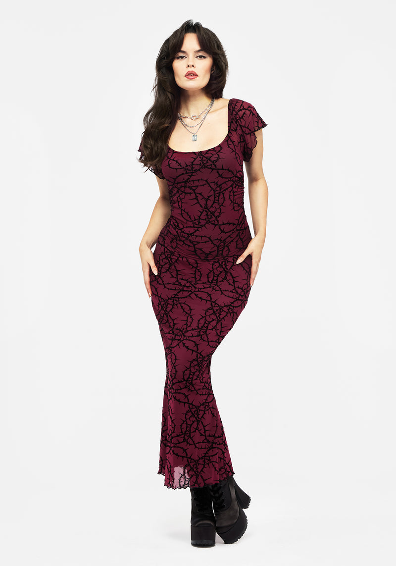 Prickle Thorn Print Mesh Mermaid Maxi Skirt