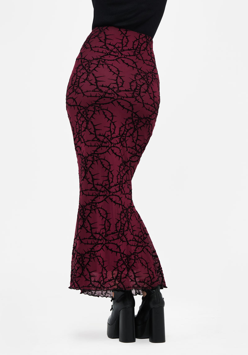 Prickle Thorn Print Mesh Mermaid Maxi Skirt