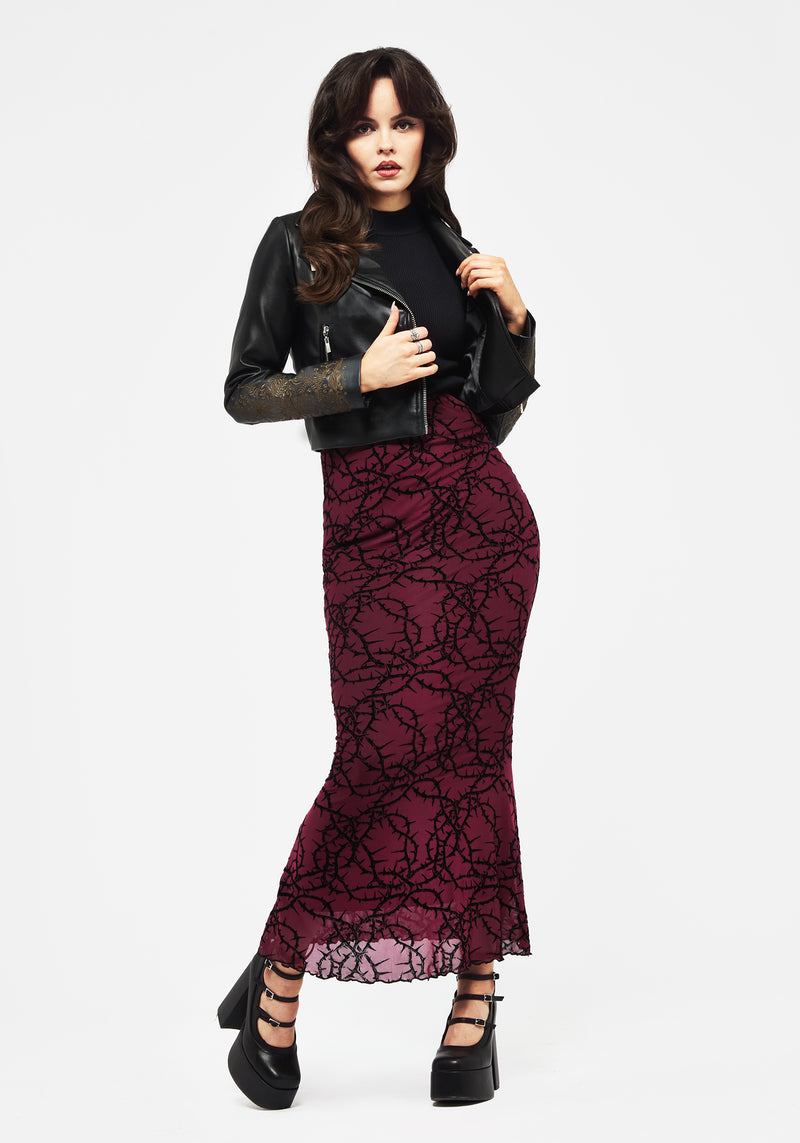 Prickle Thorn Print Mesh Mermaid Maxi Skirt