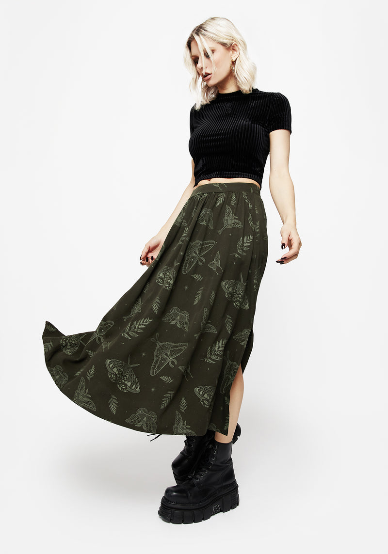 Callopistria Moth Print Midi Skirt - Green