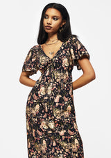 Pixie Floral Print Tie Front Maxi Dress