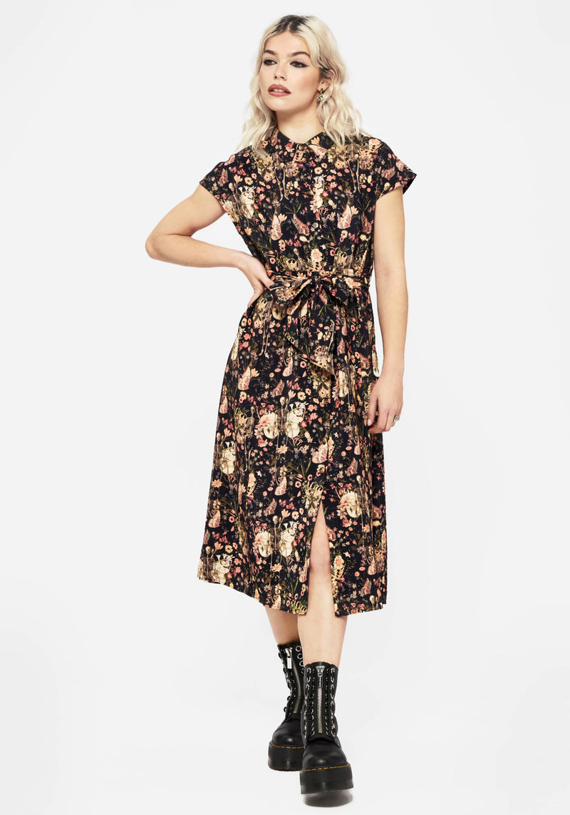 Pixie Floral Print Midi Shirt Dress