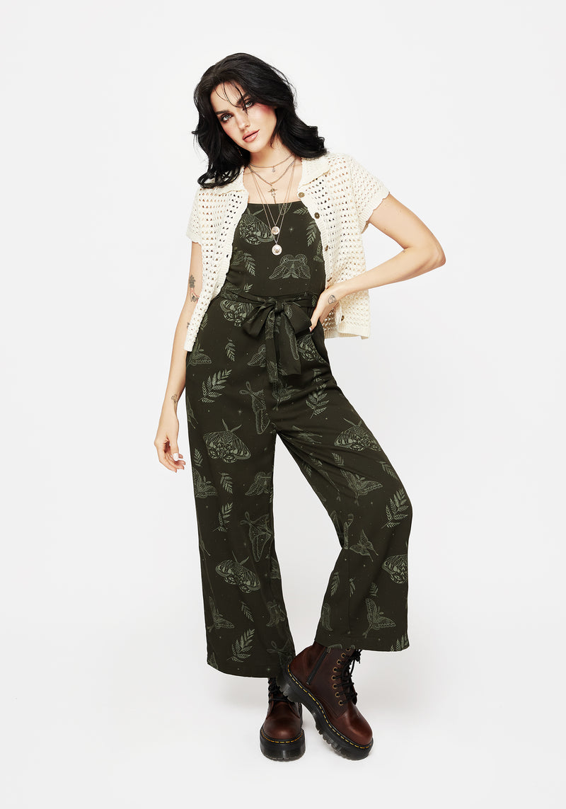 Callopistria Moth Print Wide Leg Jumpsuit - Green