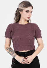 Hooked Pointelle Short Sleeve Crop Top - Purple