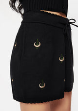 Liana Moon Leaf Embroidered Knit Shorts