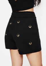 Liana Moon Leaf Embroidered Knit Shorts