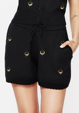 Liana Moon Leaf Embroidered Knit Shorts