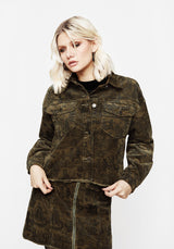 Diabolical Cord Woodcut Print Crop Shacket