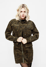 Diabolical Cord Woodcut Print Crop Shacket