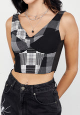 Uh-Oh Mixed Check Corset Top