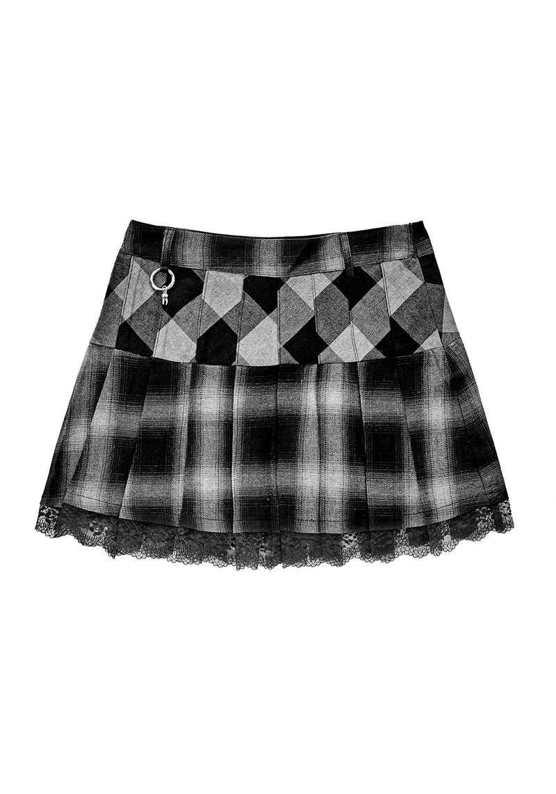 Uh-Oh Mixed Check Low Rise Skirt