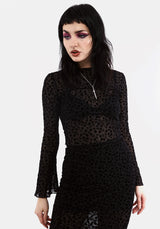 LOVESPELL FLOCKED MESH LONG SLEEVE TOP