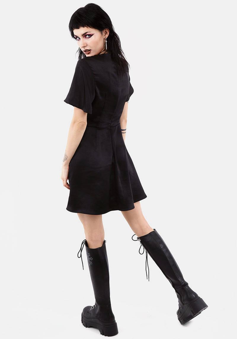 DAMOZEL FIT AND FLARE V NECK MINI DRESS