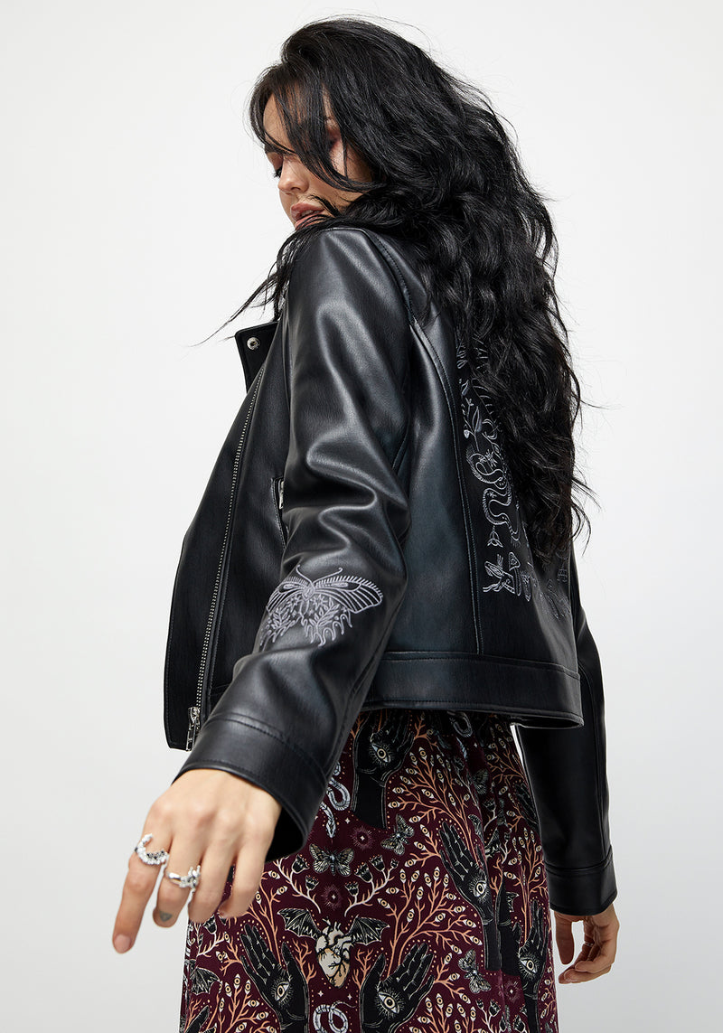 Elemental Embroidered Faux Leather Jacket