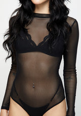 Lucille Long Sleeve Mesh Body - Midnight Black